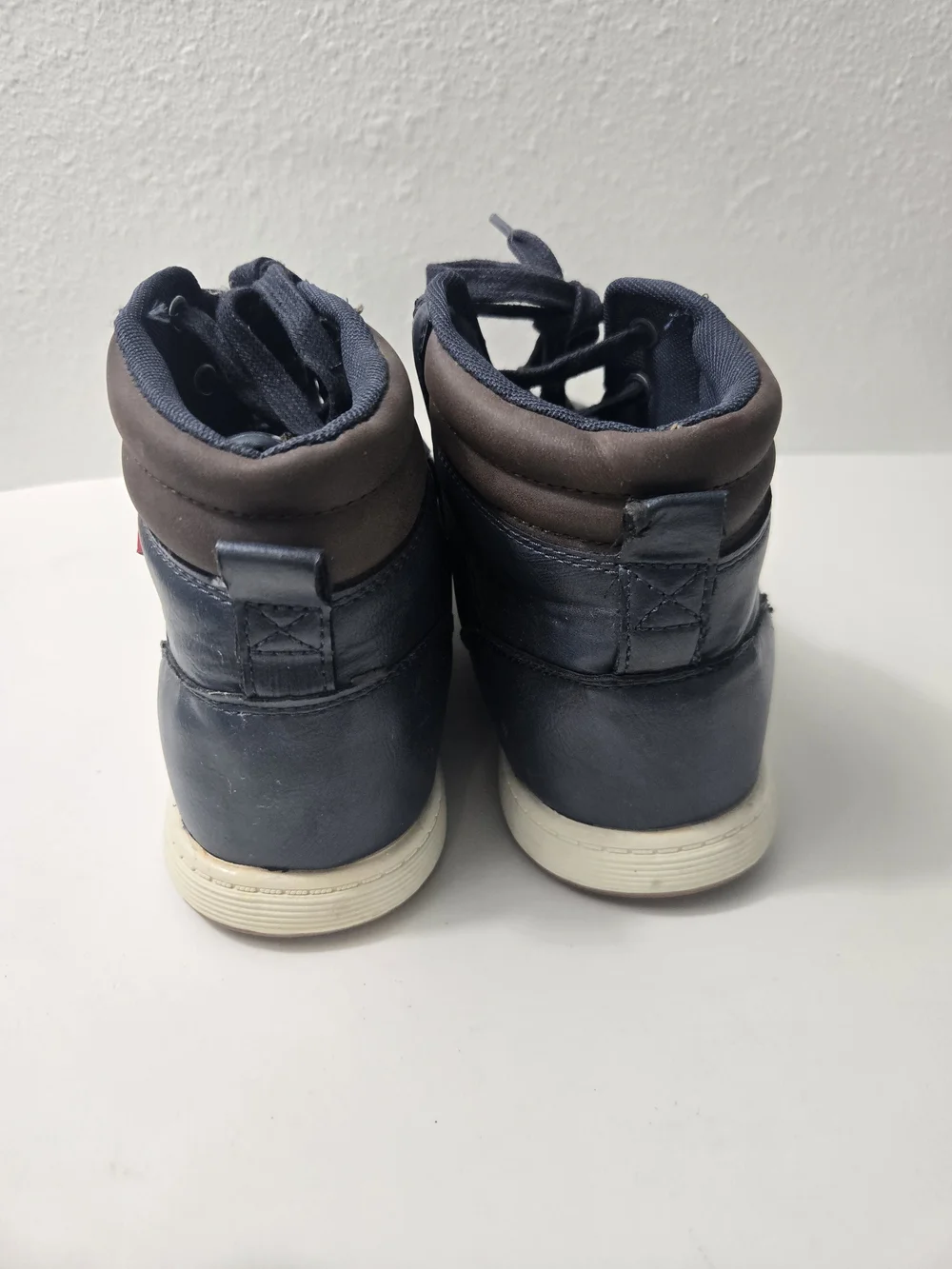 Levi's Navy High-Top Lace-Up Boots with White Sole - Size 9.5